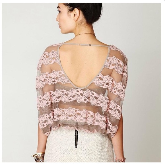 Free People Grey and Pink lace top - Picture 2 of 5